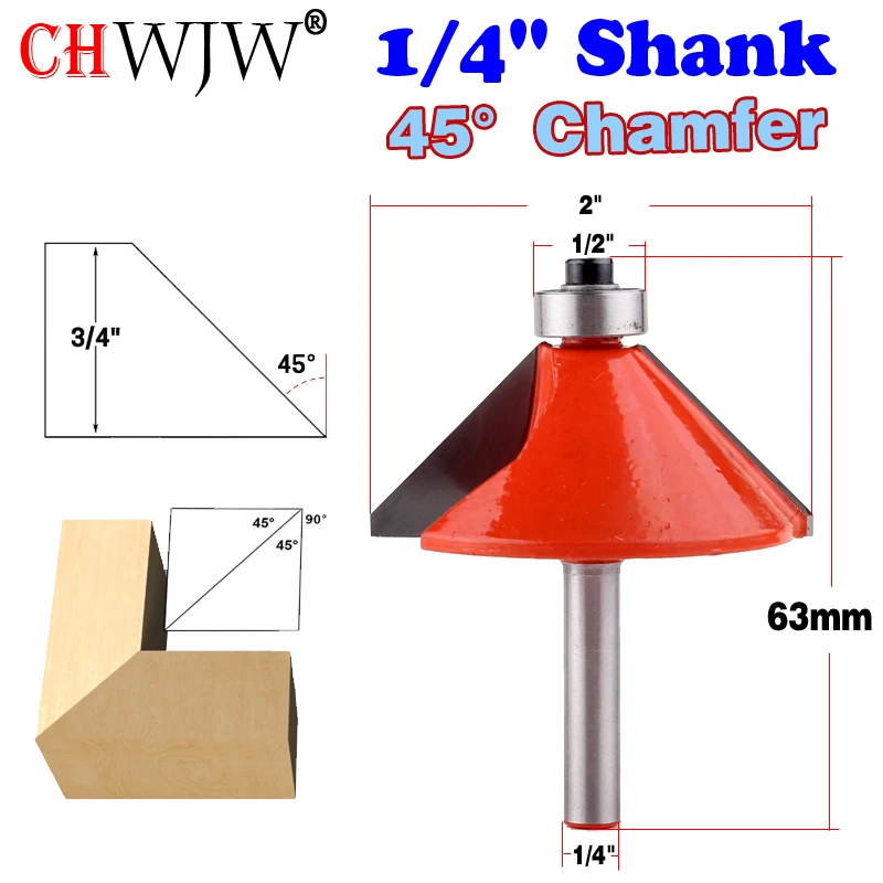 1PC 1/4" Shank 45 Degree Chamfer Edge Forming Router Bit 